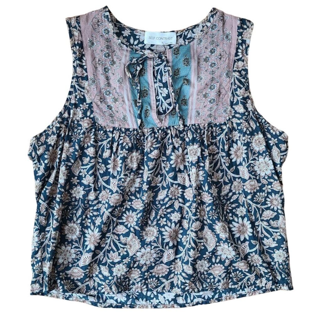Self Contrast NEW Lucy Sleeveless Top Floral Print Keyhole Neckline Womens Large